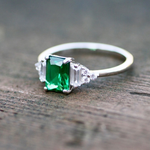 Handmade Emerald Ring Sterling Silver 925 , May Birthstone , Promise Ring - Picture 4 of 9